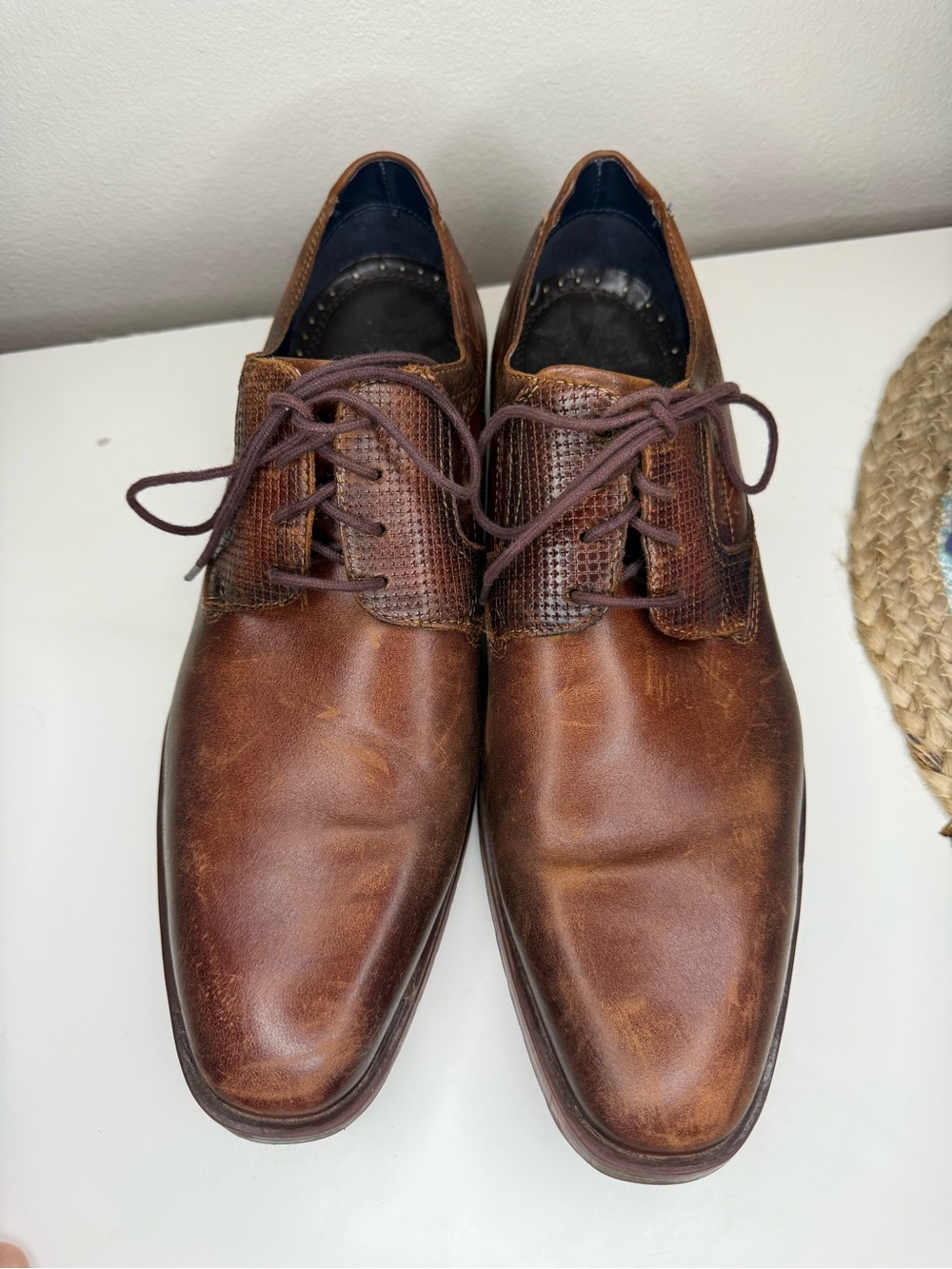 Stacy Adams Men’s Brown Leather Oxford Dress Shoes Size 12 Textured Lace Up